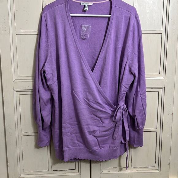 NWOT Isaac Mizrahi size 2X purple wrap sweater - Picture 1 of 4